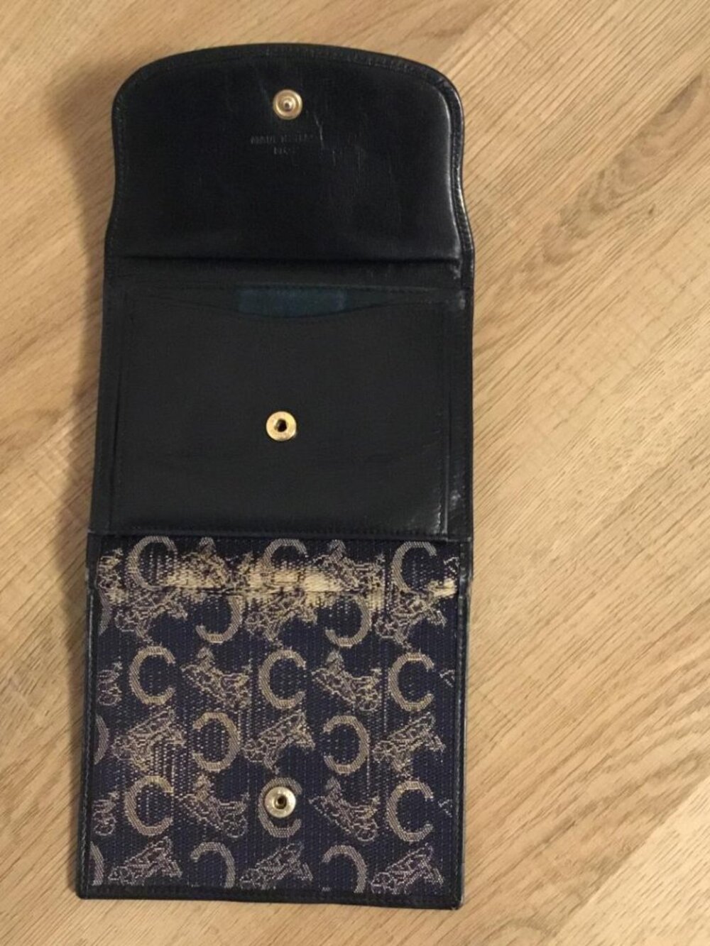 Vintage Celine Macadam Navy & Beige Horse & Carriage Bifold Wallet Leather Trim - Picture 3 of 10